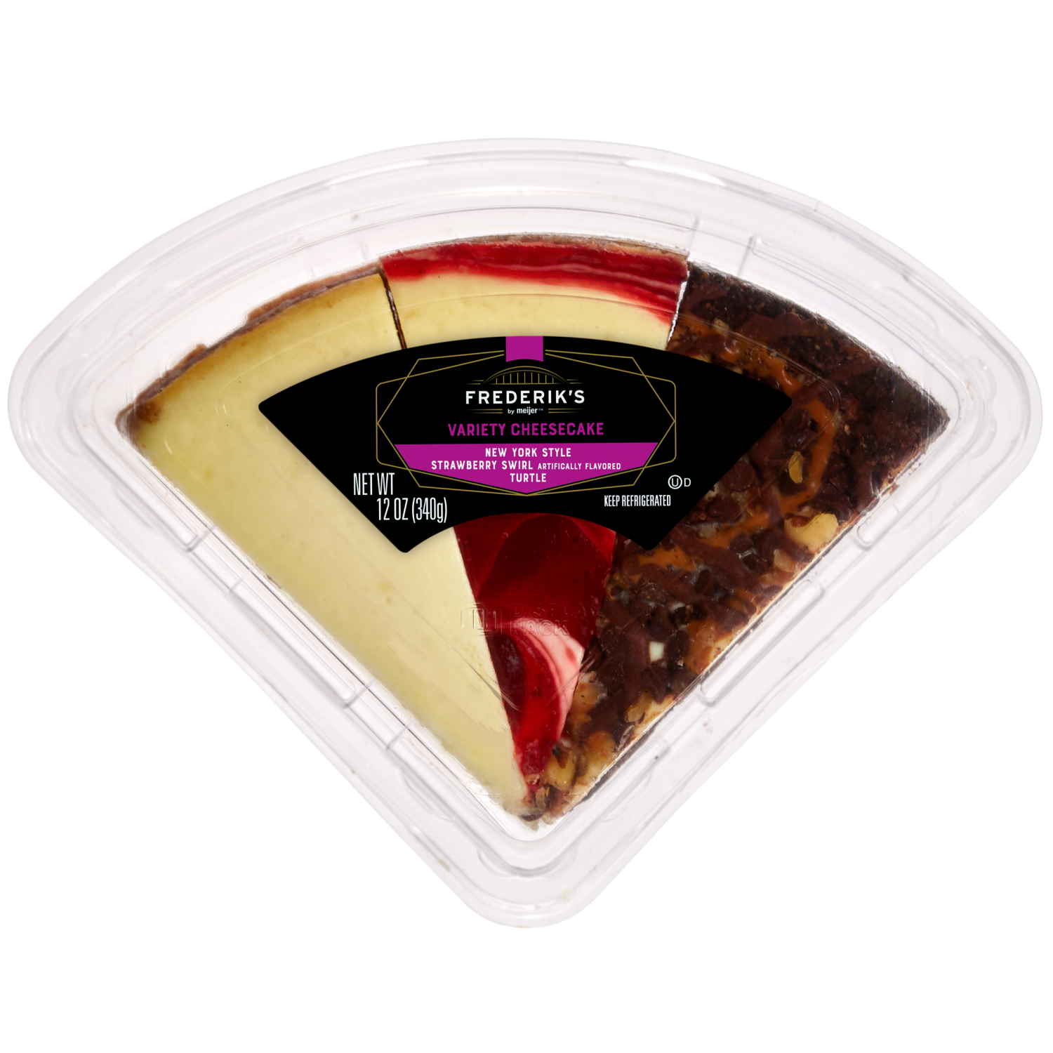 slide 1 of 4, FREDERIKS BY MEIJER Frederiks Cheesecake 3 Slice Variety, 12 oz