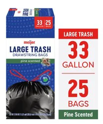 Meijer Large Drawstring Trash Bags, Black, 33 Gal, 25 Ct