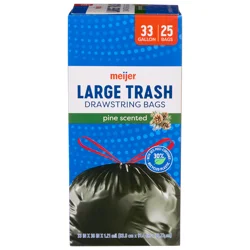 Meijer Large Drawstring Trash Bags, Black, 33 Gal, 25 ct