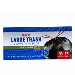 Meijer Large Drawstring Trash Bags, Black, 33 Gal, 25 ct