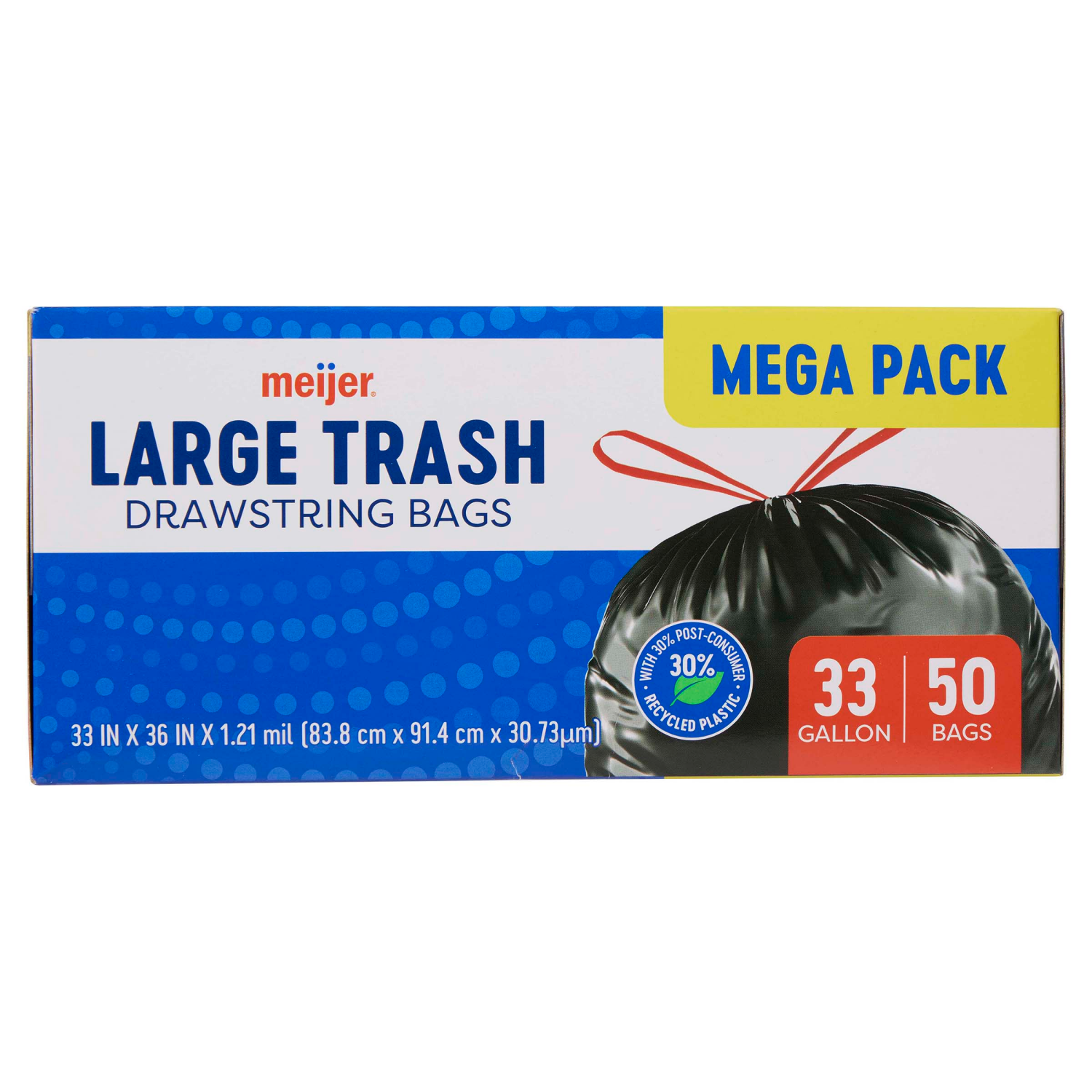 slide 8 of 8, MEIJER TRASH MEGA PCR 33GAL 50CT, 33 gal, 50 ct