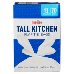 Meijer Tall Kitchen Flap Tie Bags, 13 Gallon, 70 Ct