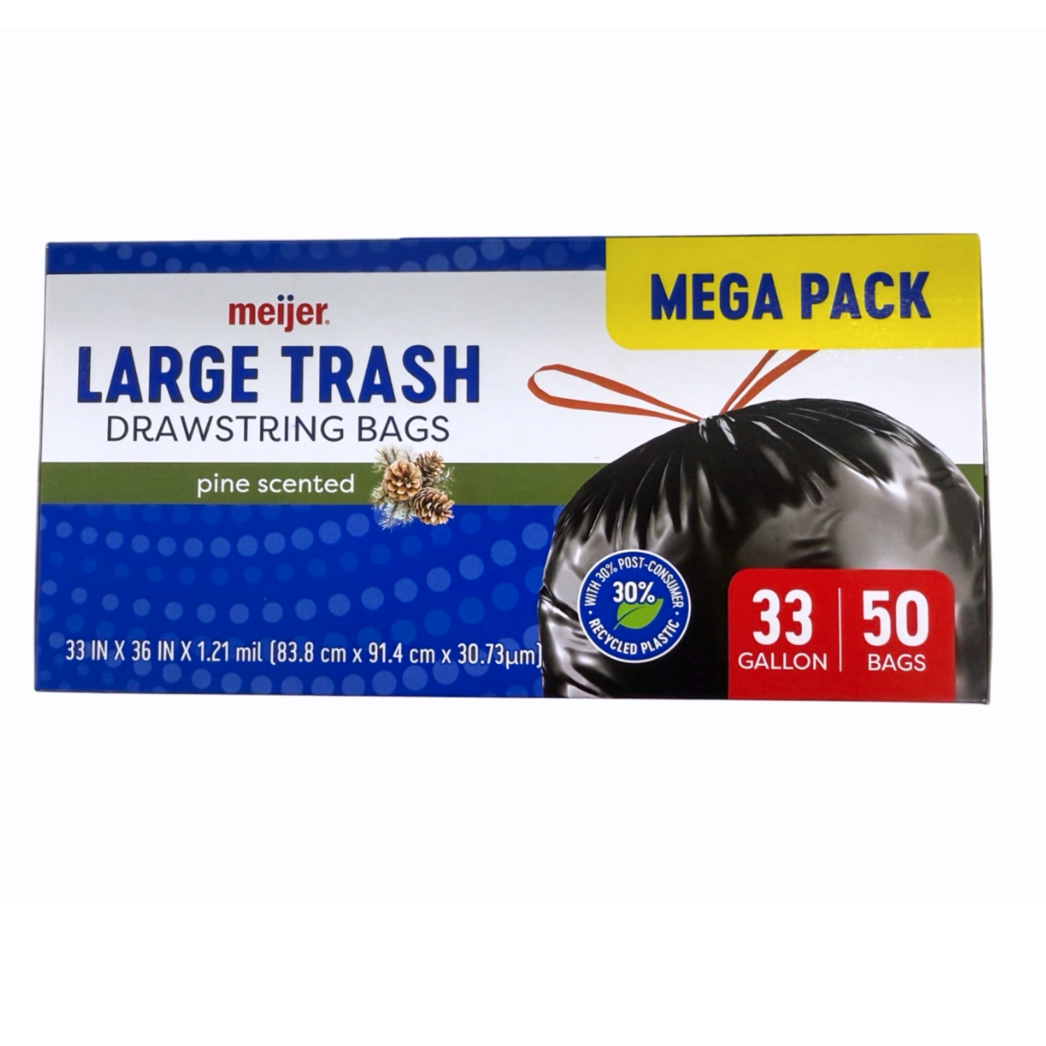slide 8 of 8, MEIJER TRASH BAG PINE 33GAL 50CT, 33 gal, 50 ct