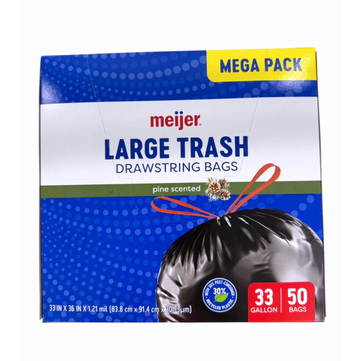 slide 1 of 8, Meijer Drawstring Trash Bags, Pine Scented, 33 Gallon, 50 Ct, 33 gal, 50 ct