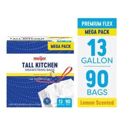 Meijer Premium Flex Lemon Scented Kitchen Bags, 13 Gallon, 90 Ct