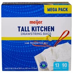 Meijer Premium Flex Lemon Scented Kitchen Bags, 13 Gallon, 90 Ct