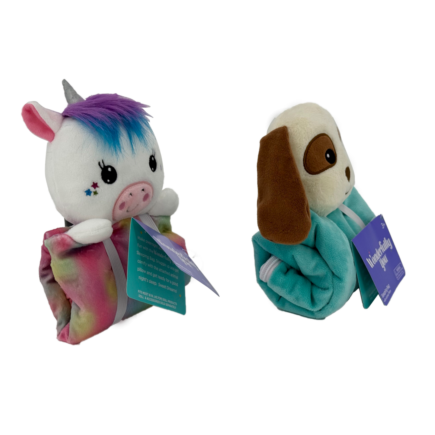 slide 4 of 8, Wonderfully You 18" Doll Sleeping Bag with Animal Pillow, Puppy, 18 in