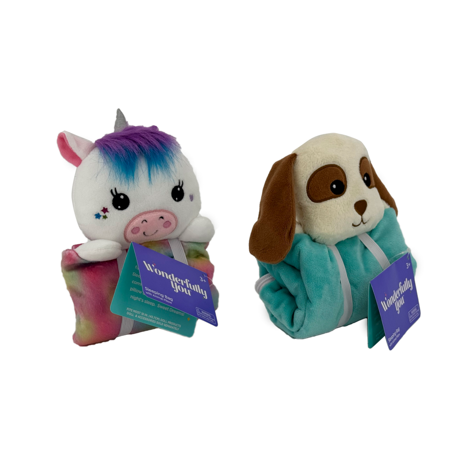 slide 6 of 8, Wonderfully You 18" Doll Sleeping Bag with Animal Pillow, Puppy, 18 in