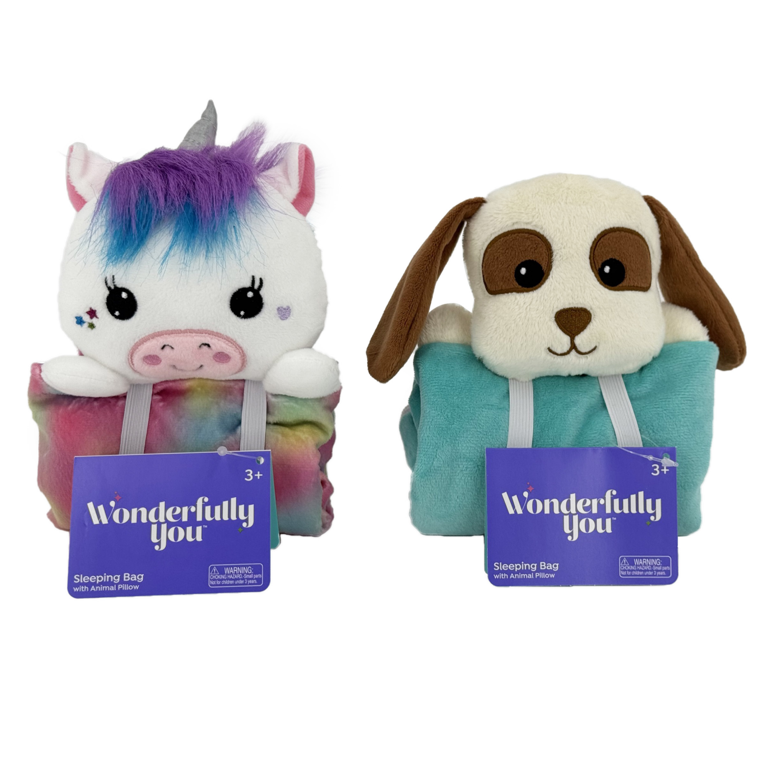 slide 1 of 8, Wonderfully You 18" Doll Sleeping Bag with Animal Pillow, Puppy, 18 in