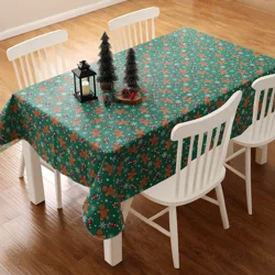 December Home Holiday Peva Tablecloth, 60 In X 84 In, Gingerbread
