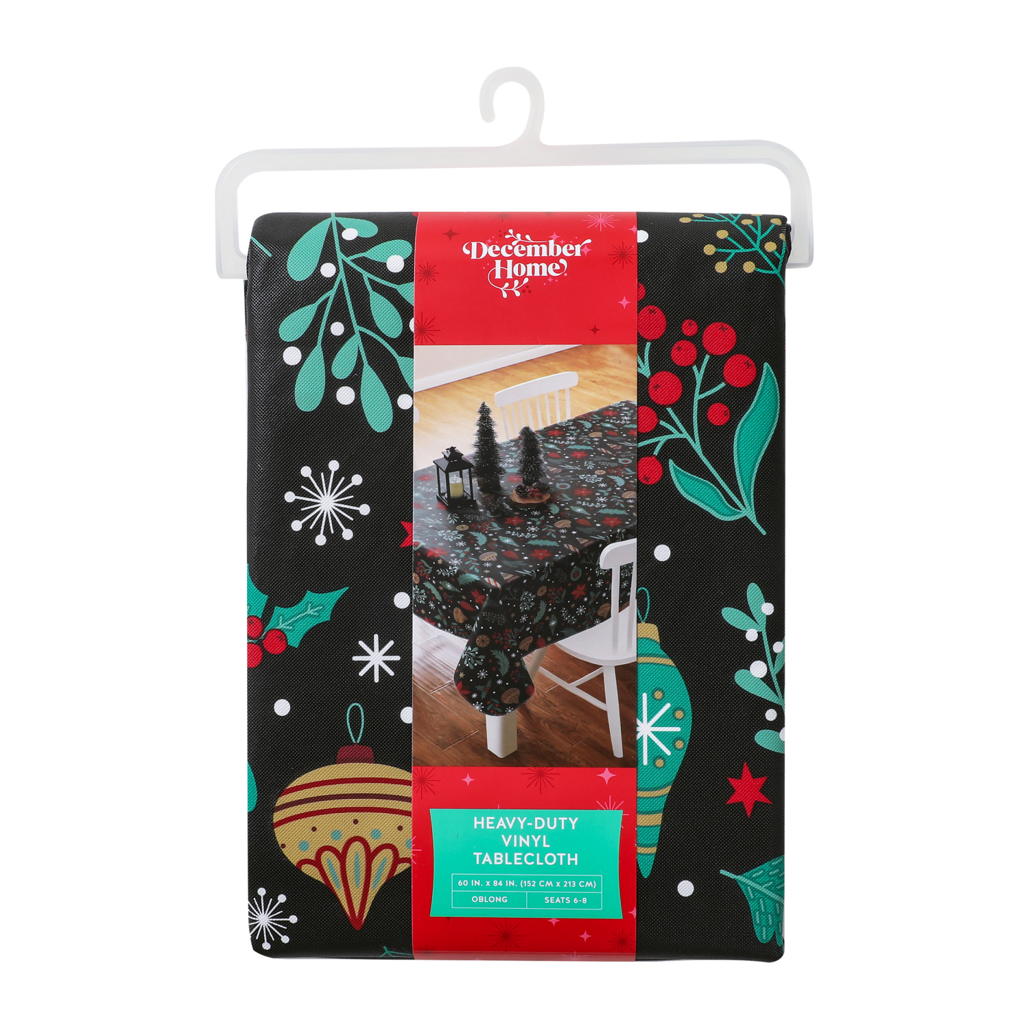 slide 4 of 4, December Home DH Holiday Botanical Peva Tablecloth, 60 in x 84 in, 60 x 84 