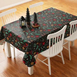 December Home DH Holiday Botanical Peva Tablecloth, 60 in x 84 in