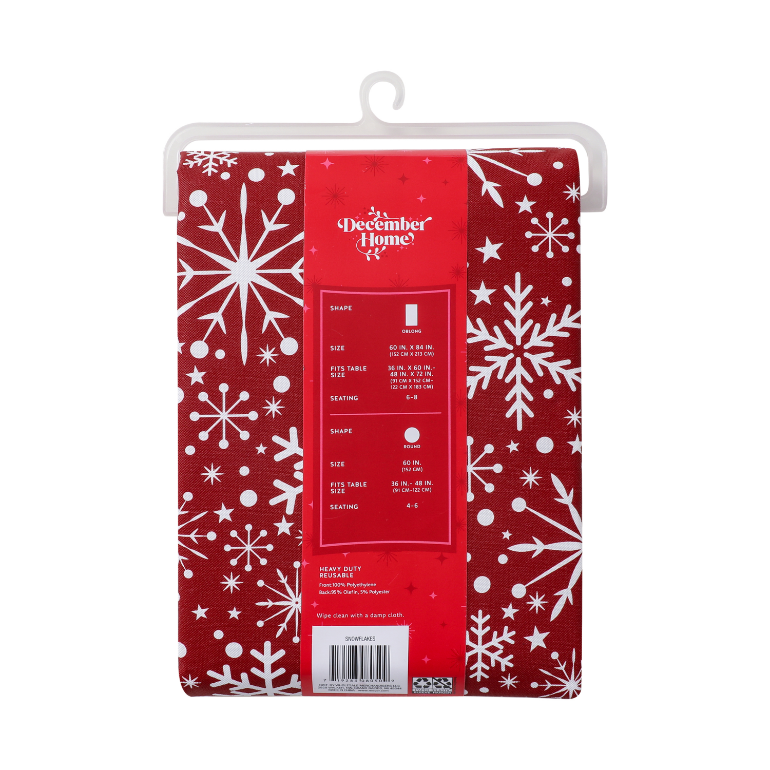 slide 2 of 4, December Home DH Holiday Snowflakes Peva Tablecloth, 60 in x 84 in, 60 x 84 