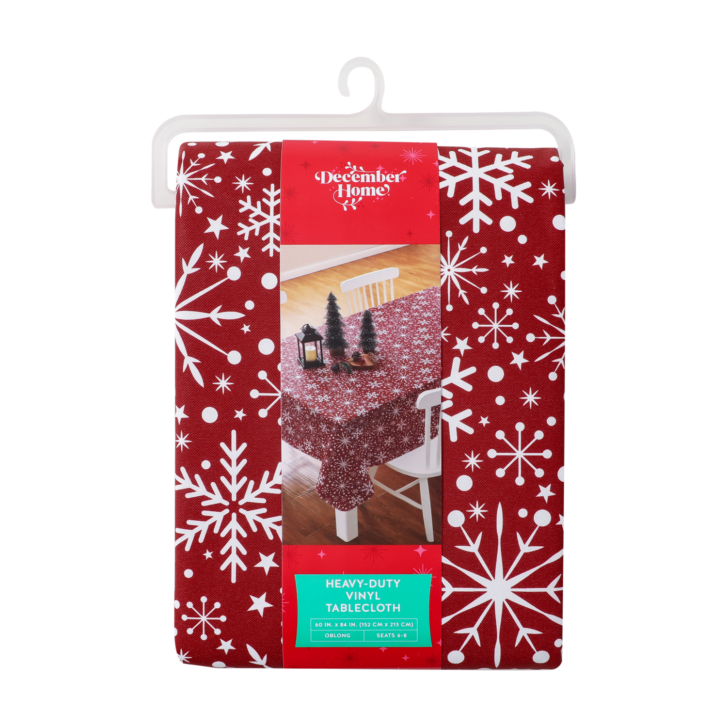 slide 4 of 4, December Home DH Holiday Snowflakes Peva Tablecloth, 60 in x 84 in, 60 x 84 
