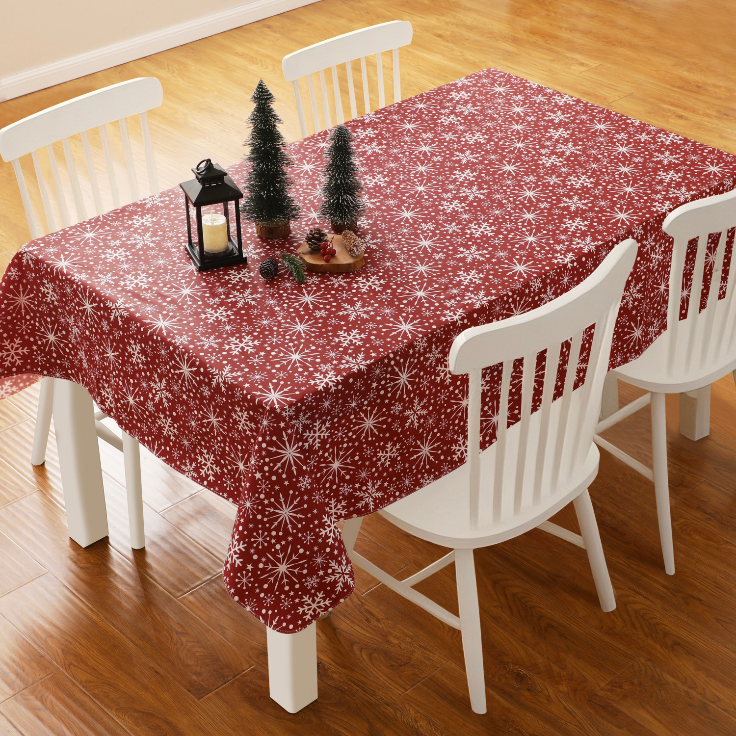 slide 1 of 4, December Home DH Holiday Snowflakes Peva Tablecloth, 60 in x 84 in, 60 x 84 