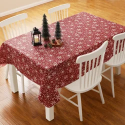 December Home DH Holiday Snowflakes Peva Tablecloth, 60 in x 84 in