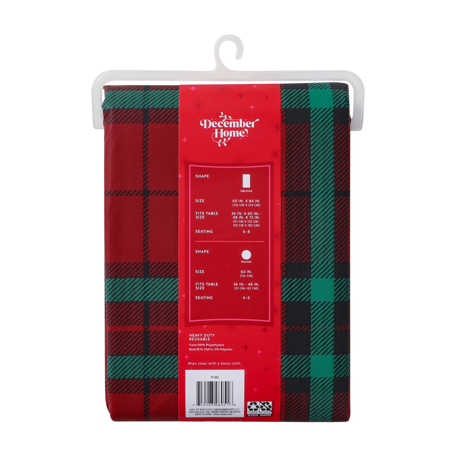 slide 2 of 4, December Home DH Holiday Plaid Peva Tablecloth, 60 in x 84 in, 60 x 84 