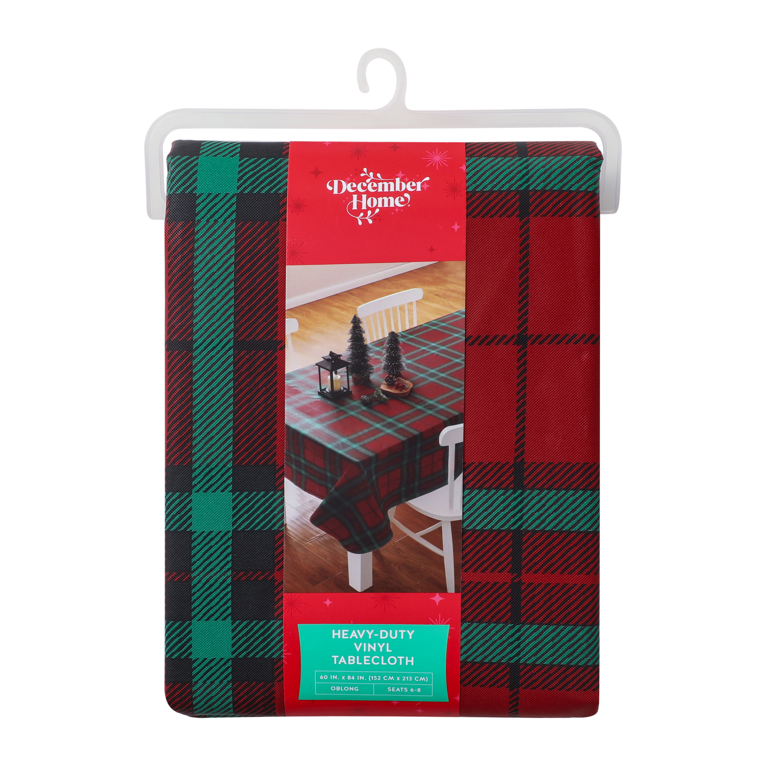 slide 4 of 4, December Home DH Holiday Plaid Peva Tablecloth, 60 in x 84 in, 60 x 84 