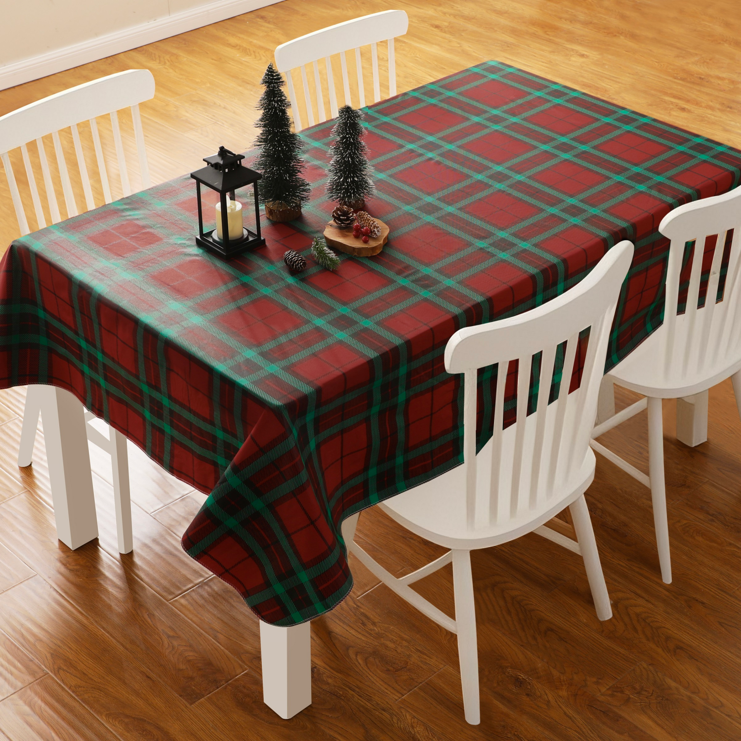 slide 1 of 4, December Home DH Holiday Plaid Peva Tablecloth, 60 in x 84 in, 60 x 84 
