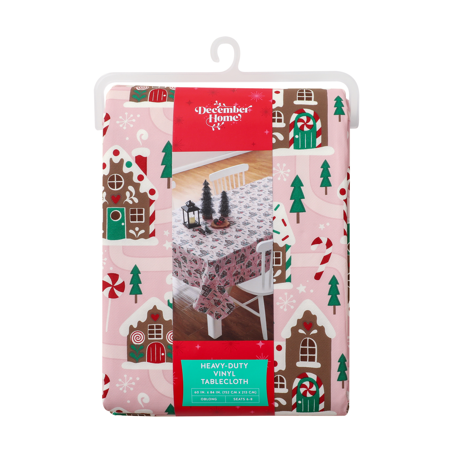 slide 4 of 4, December Home DH Holiday Gingerbd Lane Peva Tablecloth, 60 in x 84 in, 60 x 84 