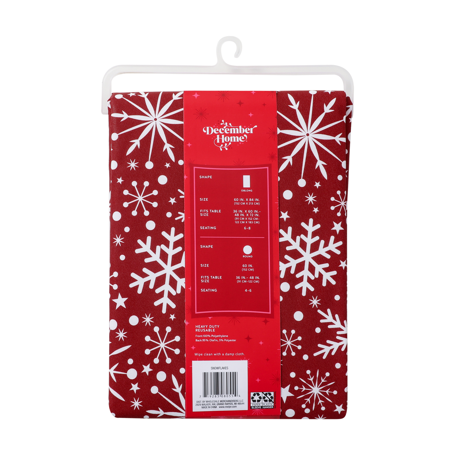 slide 2 of 4, December Home DH Holiday Snowflakes Peva Tablecloth, 60 in Round, 60 dia.