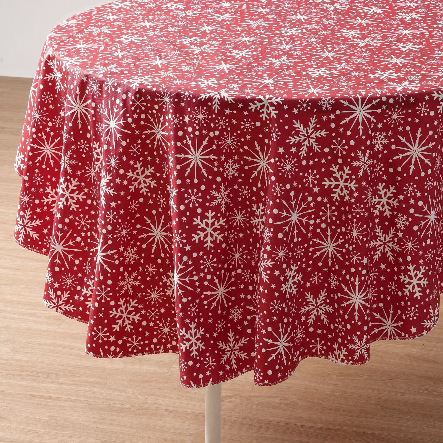 slide 1 of 4, December Home DH Holiday Snowflakes Peva Tablecloth, 60 in Round, 60 dia.