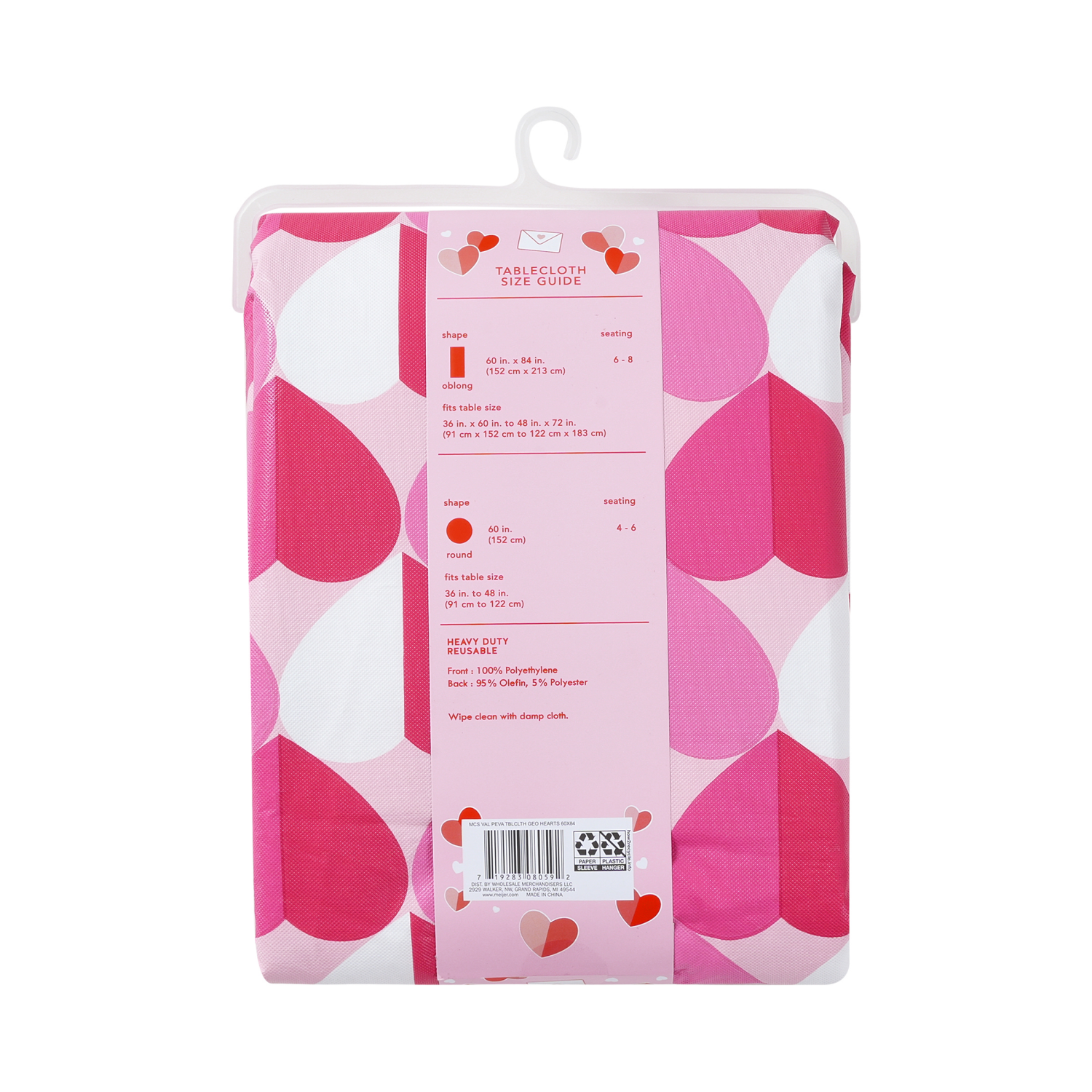 slide 2 of 4, Meijer Corporate Seasonal Mcs Val Geo Hearts Peva Tablecloth, 60 In X 84 In, 60 x 84 