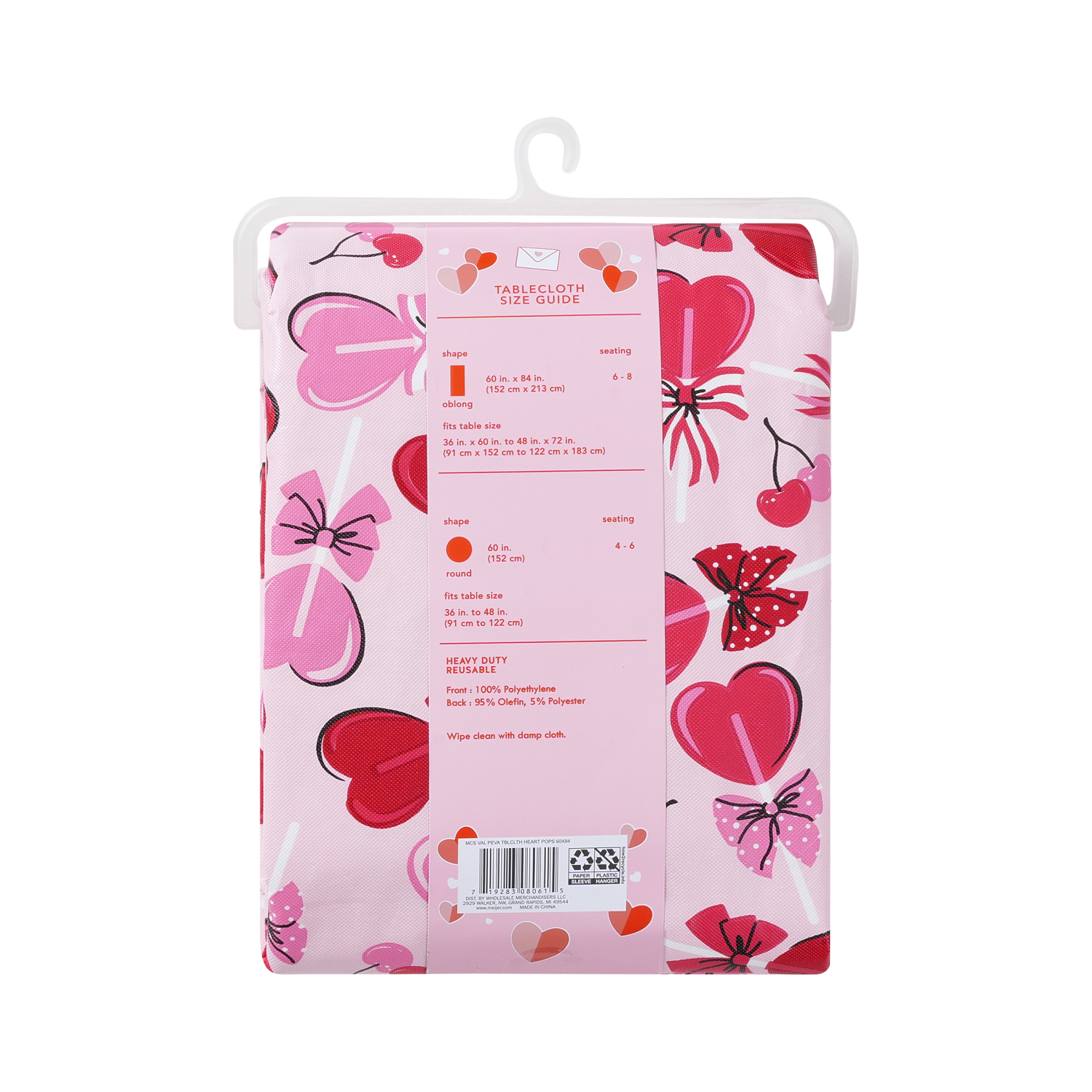 slide 2 of 4, Meijer Corporate Seasonal Mcs Val Heart Pops Peva Tablecloth, 60 In X 84 In, 60 x 84 