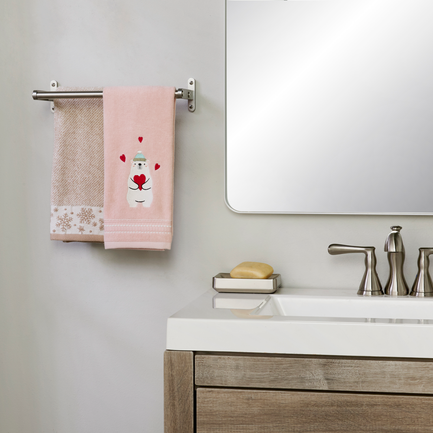 slide 3 of 3, December Home December Home Polar Bear 2 Pc Hand Towel Set 16 in x 25 in, Pink, 2 ct