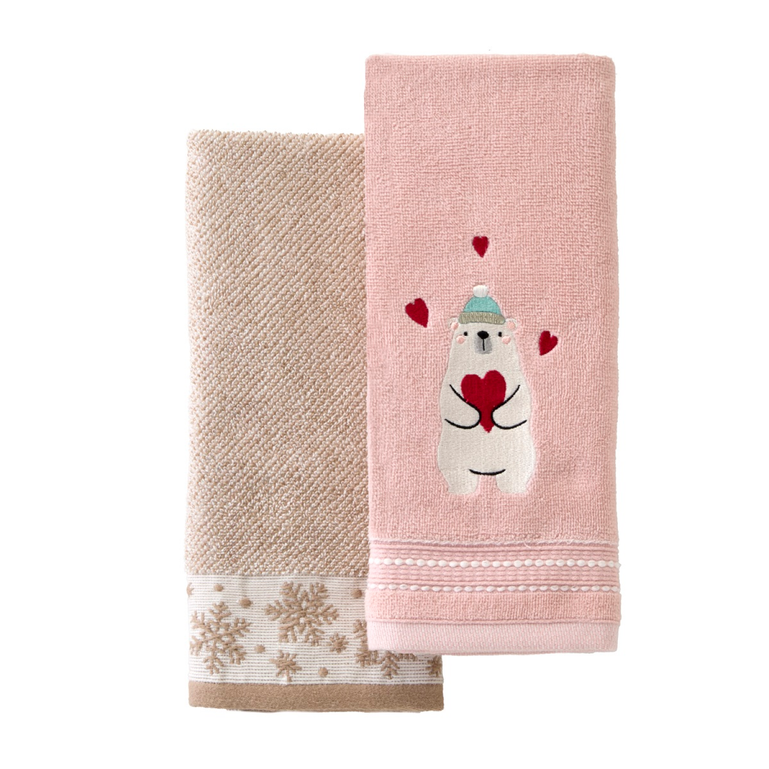 slide 1 of 3, December Home December Home Polar Bear 2 Pc Hand Towel Set 16 in x 25 in, Pink, 2 ct