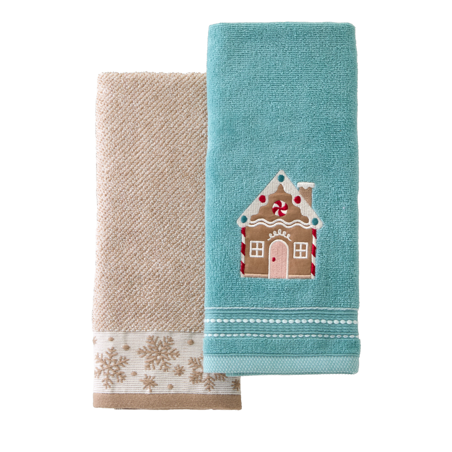 slide 1 of 4, December Home December Home Gingerbread House 2 Pc Hand Towel Set 16 in x 25 in, Teal, 2 ct