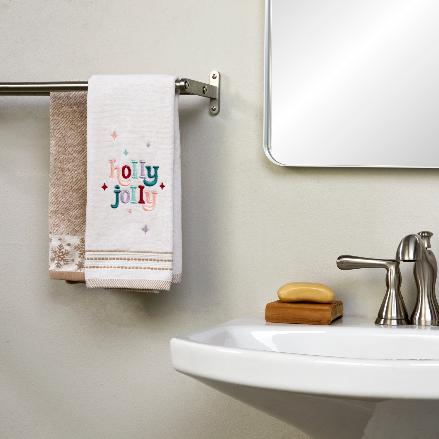 slide 3 of 3, December Home December Home Holly Jolly 2 Pc Hand Towel Set 16 in x 25 in, Tan, 2 ct