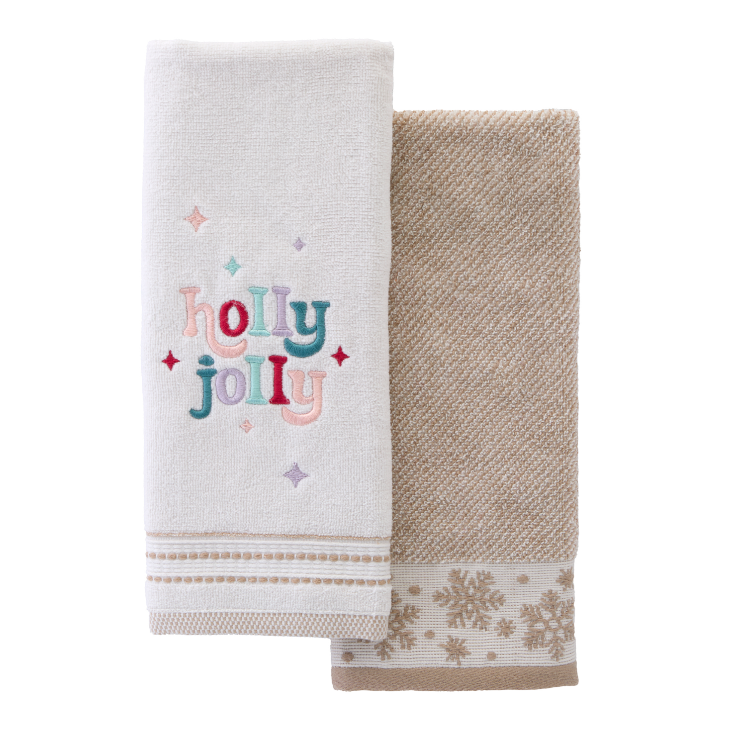 slide 1 of 3, December Home December Home Holly Jolly 2 Pc Hand Towel Set 16 in x 25 in, Tan, 2 ct