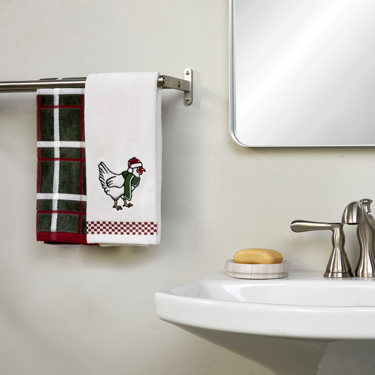slide 3 of 4, December Home Holiday Chicken 2 Pc Hand Towel Set, 16 in x 25 in, Green, 2 ct