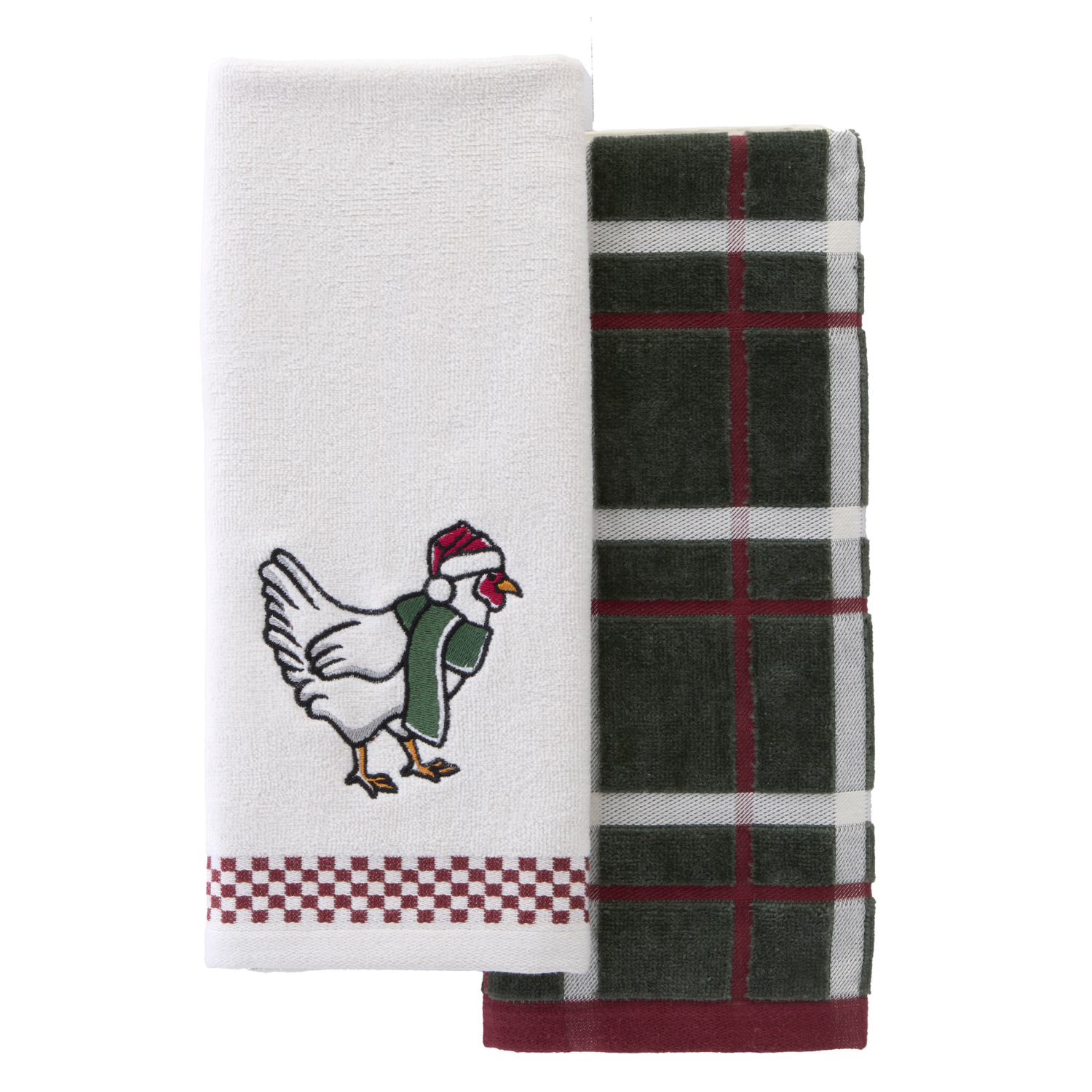 slide 1 of 4, December Home Holiday Chicken 2 Pc Hand Towel Set, 16 in x 25 in, Green, 2 ct