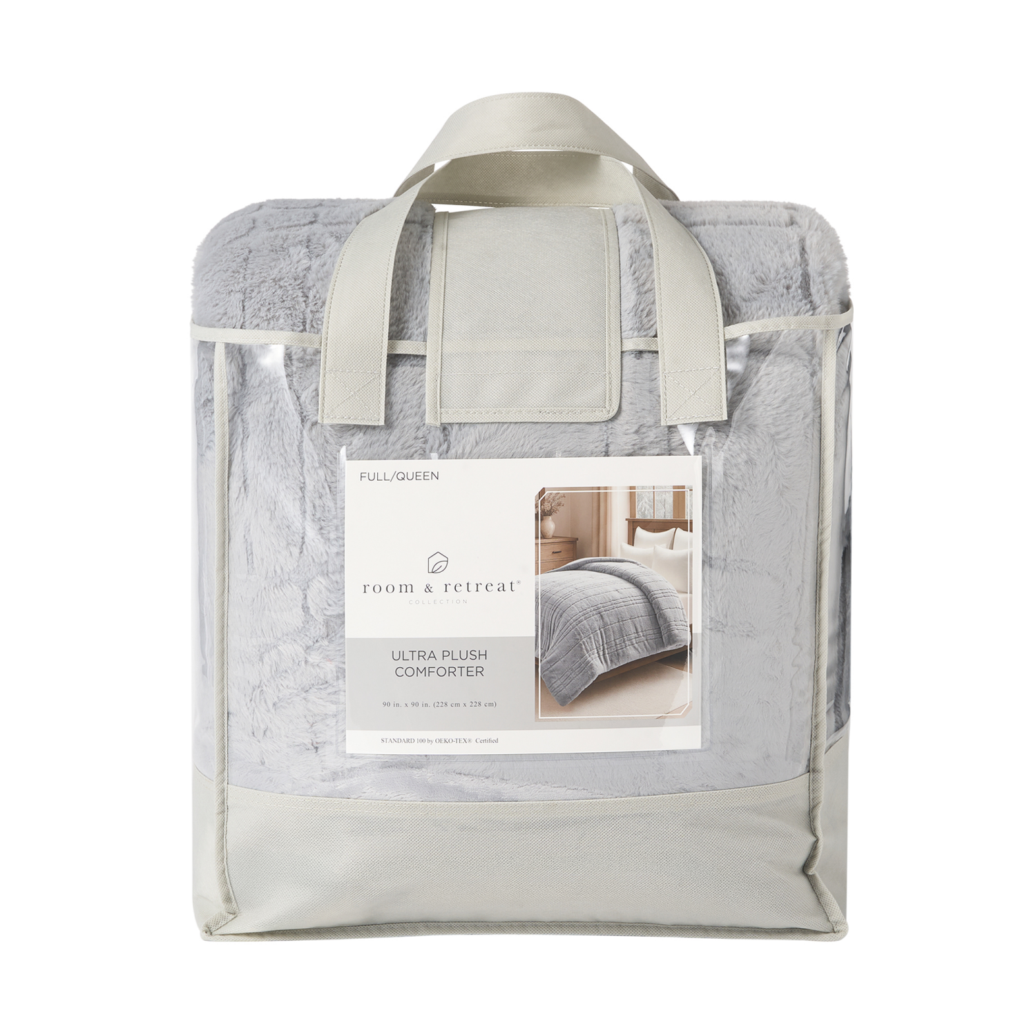 slide 1 of 4, ROOM & RETREAT RR GREY WINDOWPANE COMFORTER FQ, 90 inx90 in