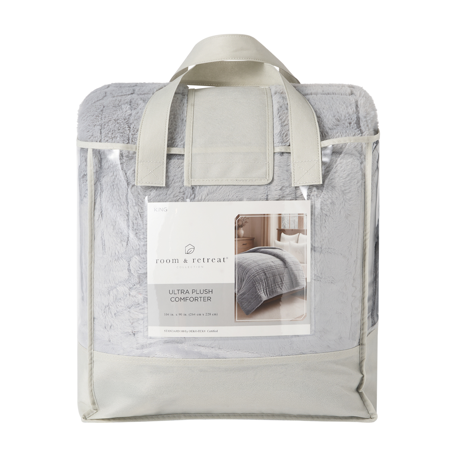slide 3 of 4, ROOM & RETREAT RR GREY WINDOWPANE COMFORTER KING, 104 inx90 in