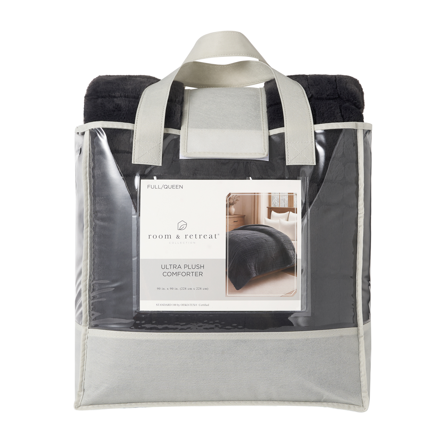 slide 3 of 4, ROOM & RETREAT RR DARK GREY WINDOWPANE COMFORTER KING, 104 inx90 in