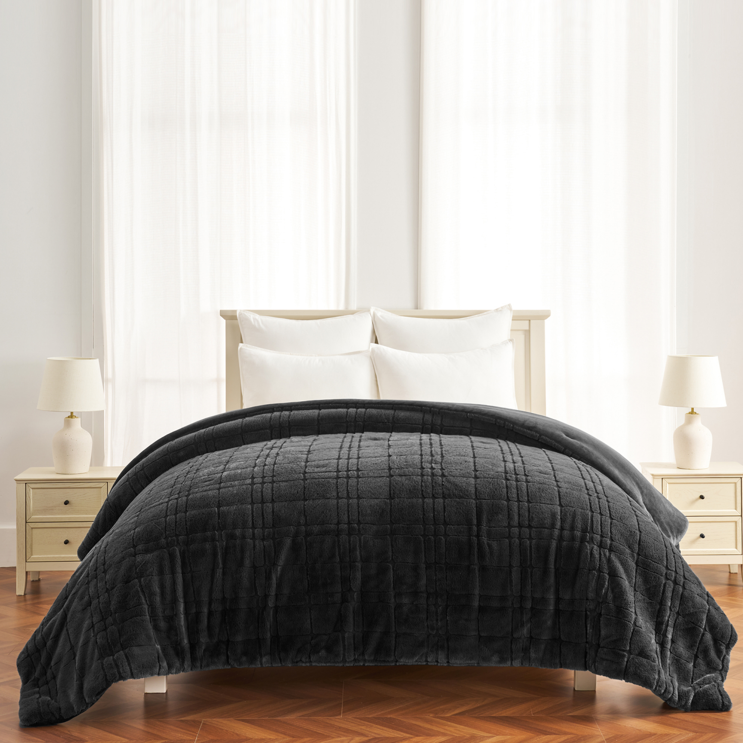 slide 4 of 4, ROOM & RETREAT RR DARK GREY WINDOWPANE COMFORTER KING, 104 inx90 in
