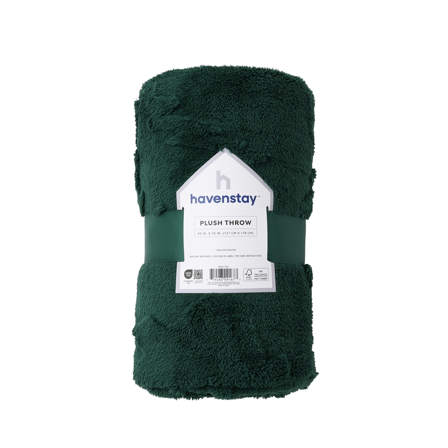 slide 5 of 5, HAVENSTAY HS Cozy Green Tree Throw, 50 in x 70 in