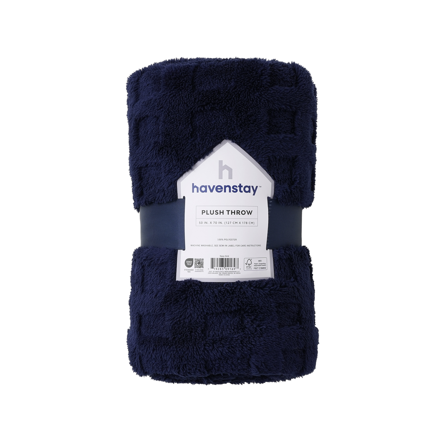 slide 5 of 5, HAVENSTAY HS Cozy Navy Block Throw, 50 in x 70 in
