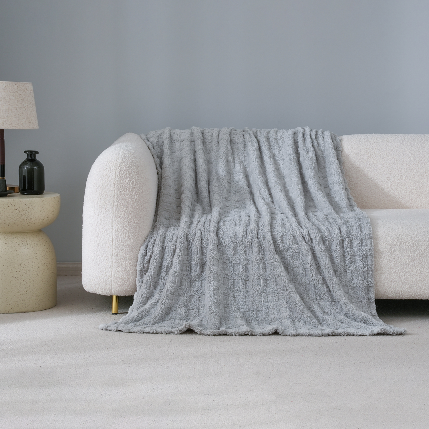 slide 4 of 5, HAVENSTAY HS Cozy Light Grey Block Throw, 50 in x 70 in