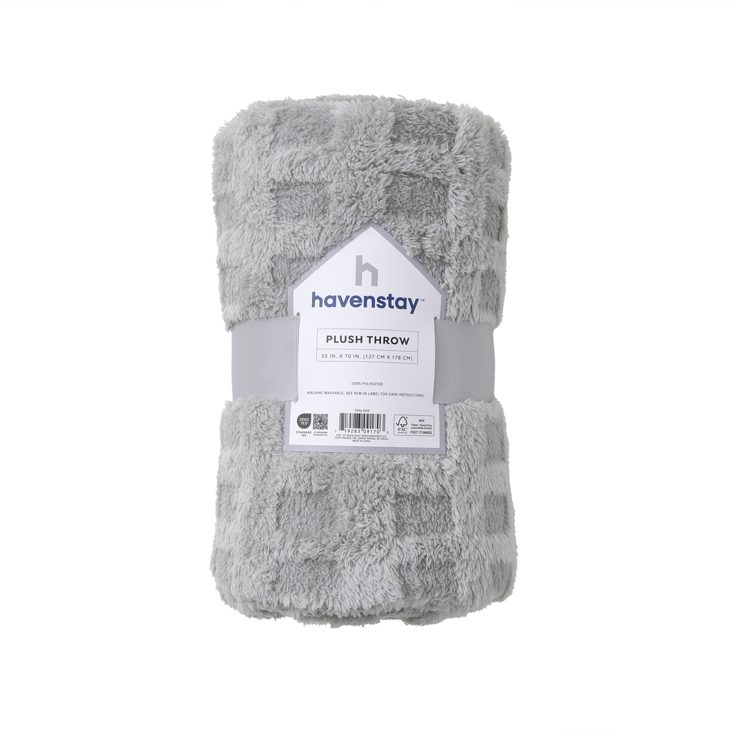 slide 5 of 5, HAVENSTAY HS Cozy Light Grey Block Throw, 50 in x 70 in