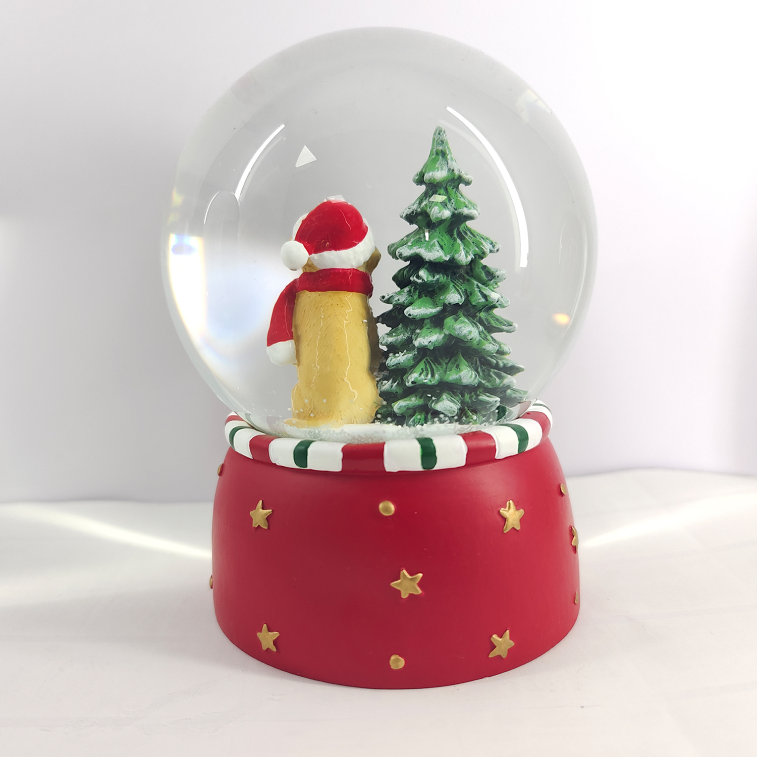 slide 2 of 4, December Home dog and Xmas tree snowglobe with music, 120mm, 120 mm