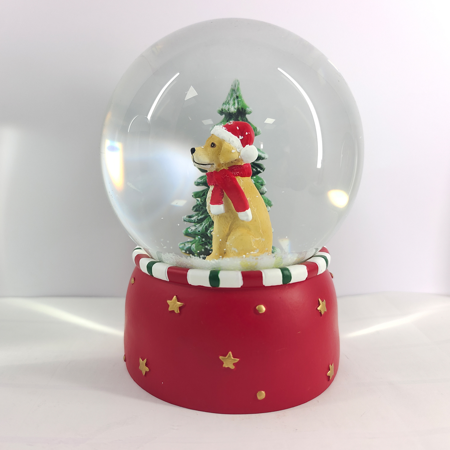 slide 4 of 4, December Home dog and Xmas tree snowglobe with music, 120mm, 120 mm