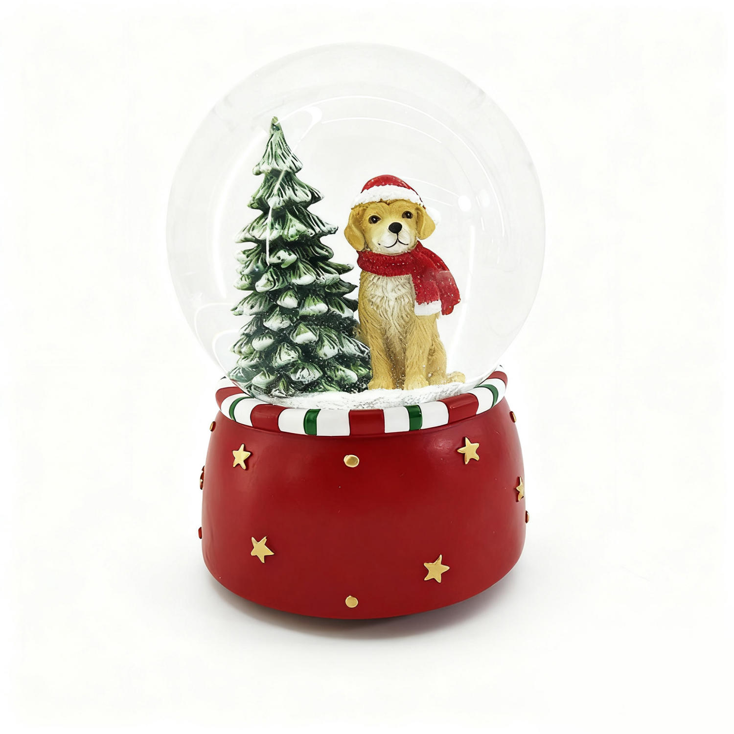 slide 1 of 4, December Home dog and Xmas tree snowglobe with music, 120mm, 120 mm