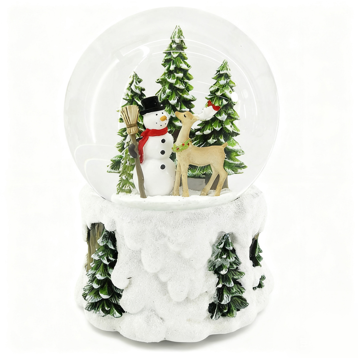 slide 1 of 4, December Home snowman reindeer snow globe with music, 120mm, 120 mm