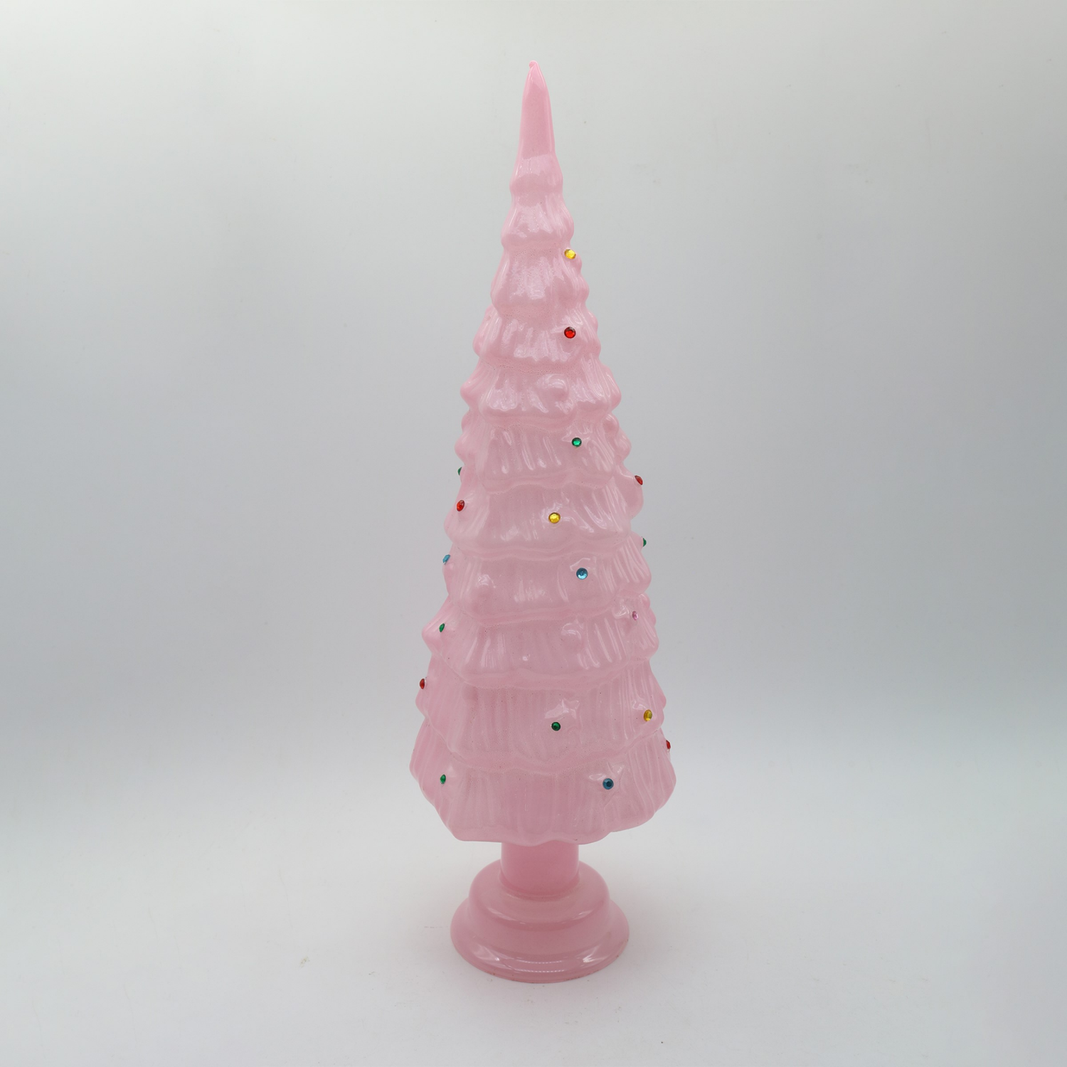 slide 3 of 4, December Home glass pink tree 15.2in H, 15.2 in