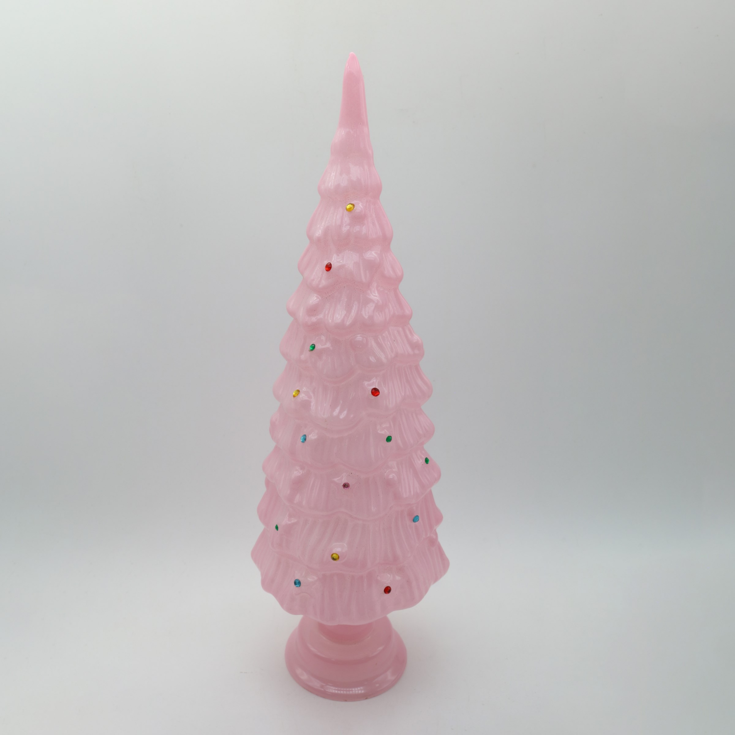slide 4 of 4, December Home glass pink tree 15.2in H, 15.2 in