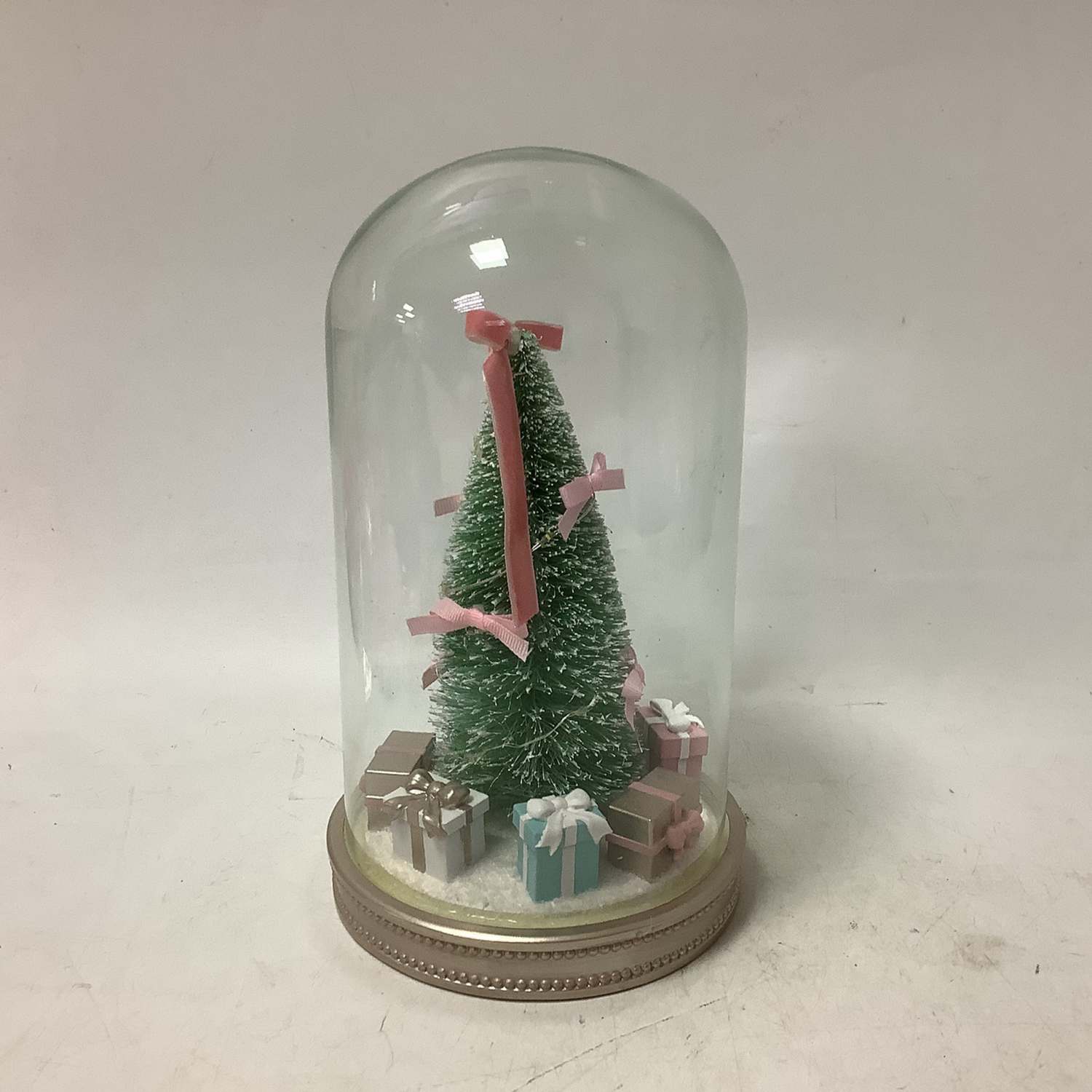 slide 3 of 4, December Home glass dome light up tree decor 10in, 10 in